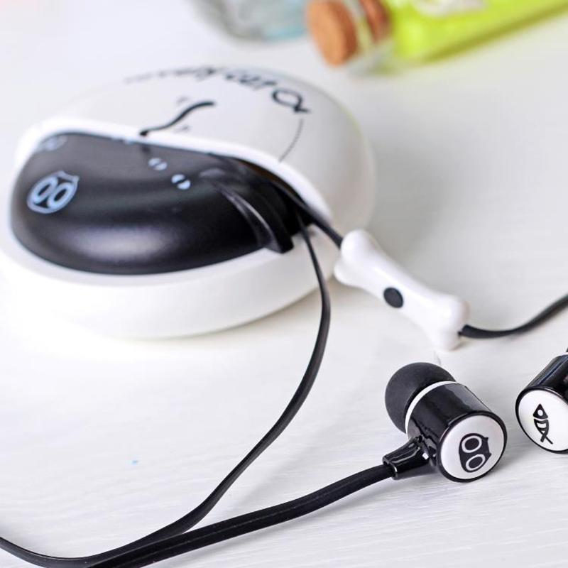The perfect cat gift for cat people, these fun headphones feature a cute black cat and a fish printed on each earbud.