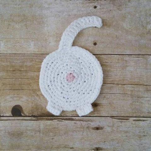 White Cat Butt Coaster, Handmade Cat Coasters Perfect as Gifts for Cat Lover