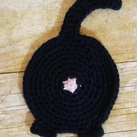 Black Cat Butt Coaster, Hand Crochet and Great as a Gift for Cat Lover