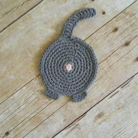 Gray Cat Butt Coaster, Hand Crochet and Made from 100% Cotton, Perfect as a Fun Cat Themed Gift