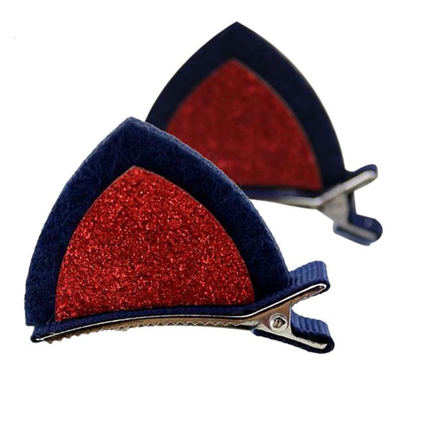 These red and blue cat ear hair clips make for the perfect Halloween accessory.