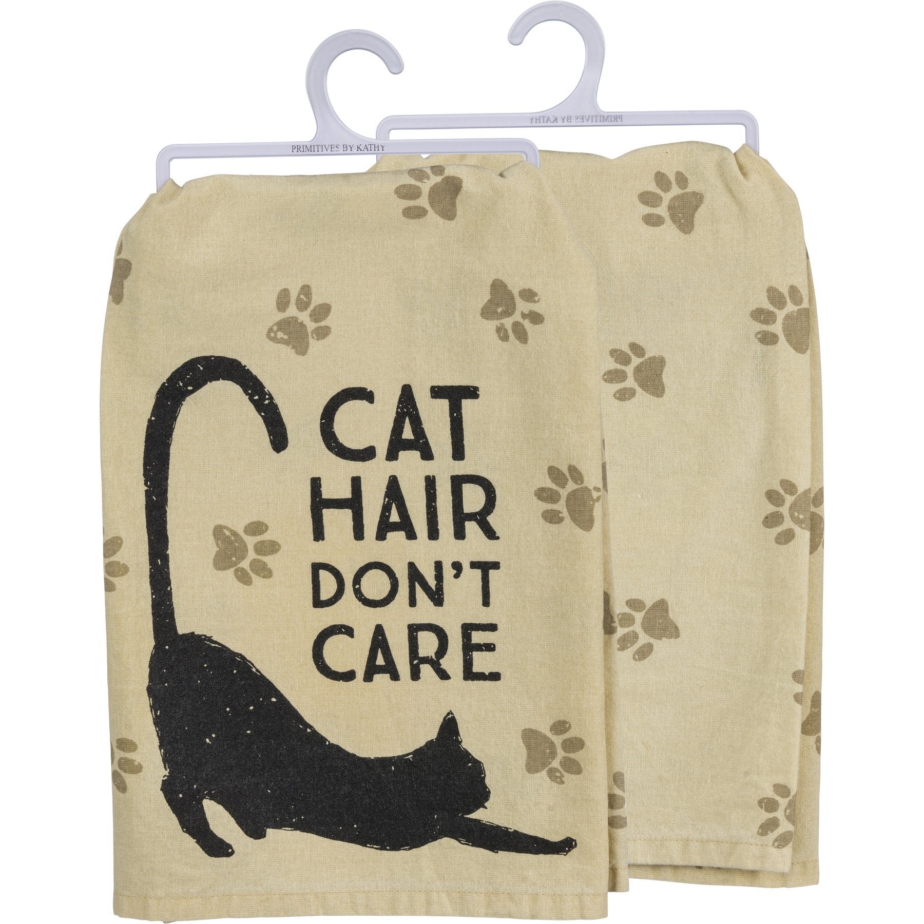 Unique Gifts for Cat Lovers, Cat Themed Dish Towel Featuring A Black Cat And The Phrase "Cat Hair Don't Care"