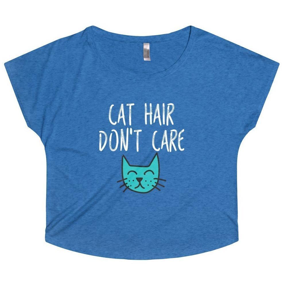 Refresh your collection of cat lover clothing with this cute Cat Hair Don't Care slouchy tee!