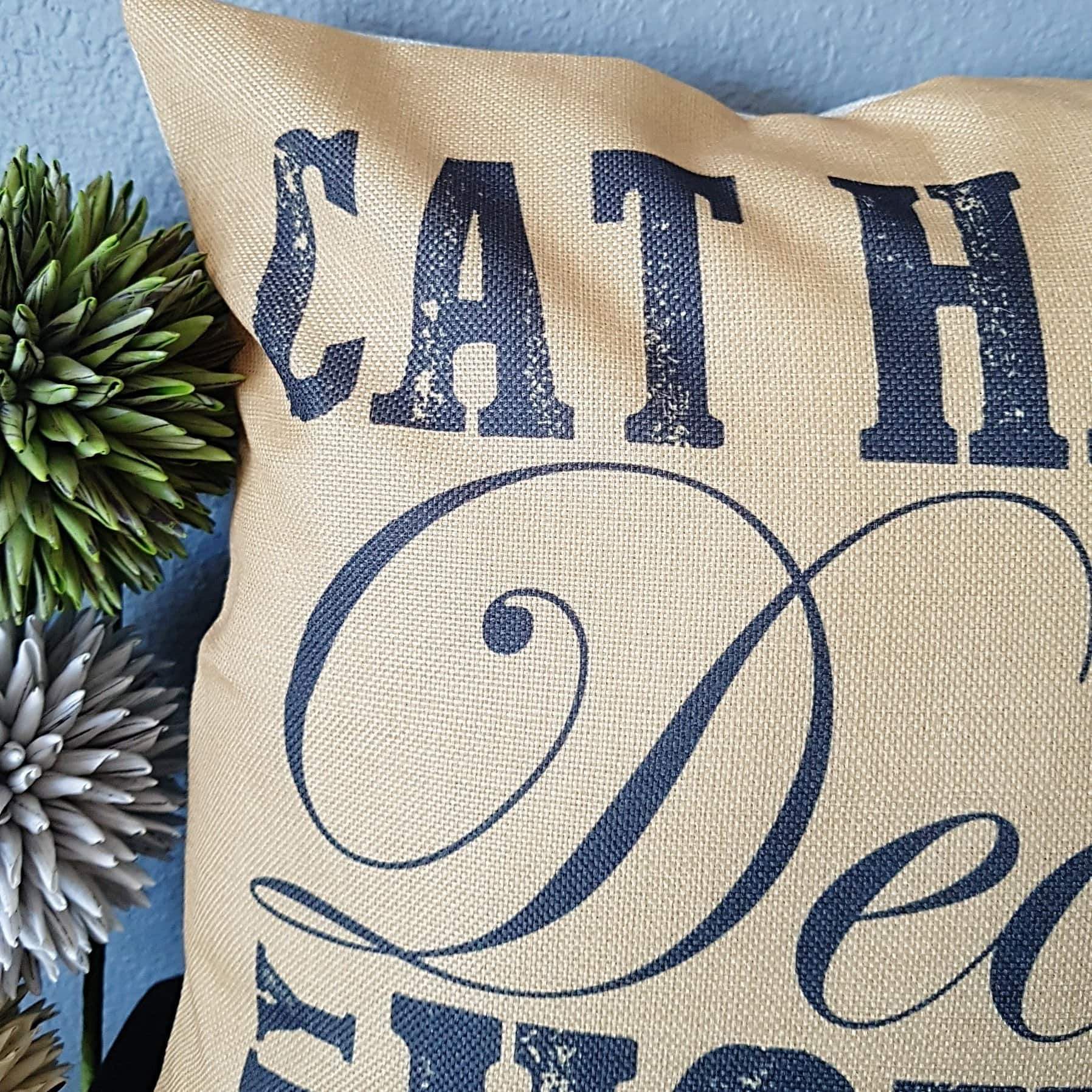 Housewarming Gifts for Cat Lovers, Funny Cat Pillow with the Words Cat Hair Is Just Part of the Decor In My House Printed On the Front