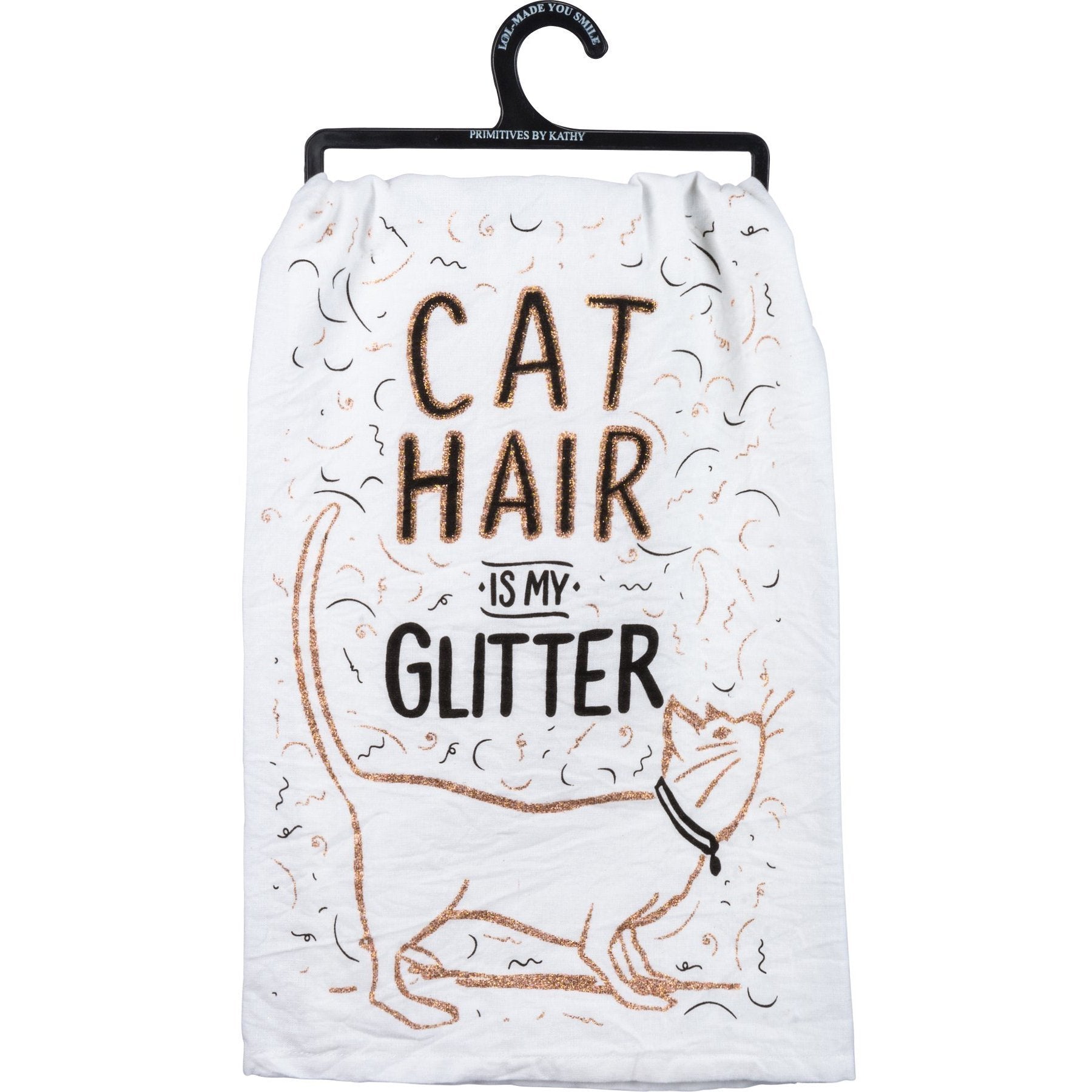 Funny Cat Dish Towel With the Words Cat Hair Is My Glitter Printed On the Front