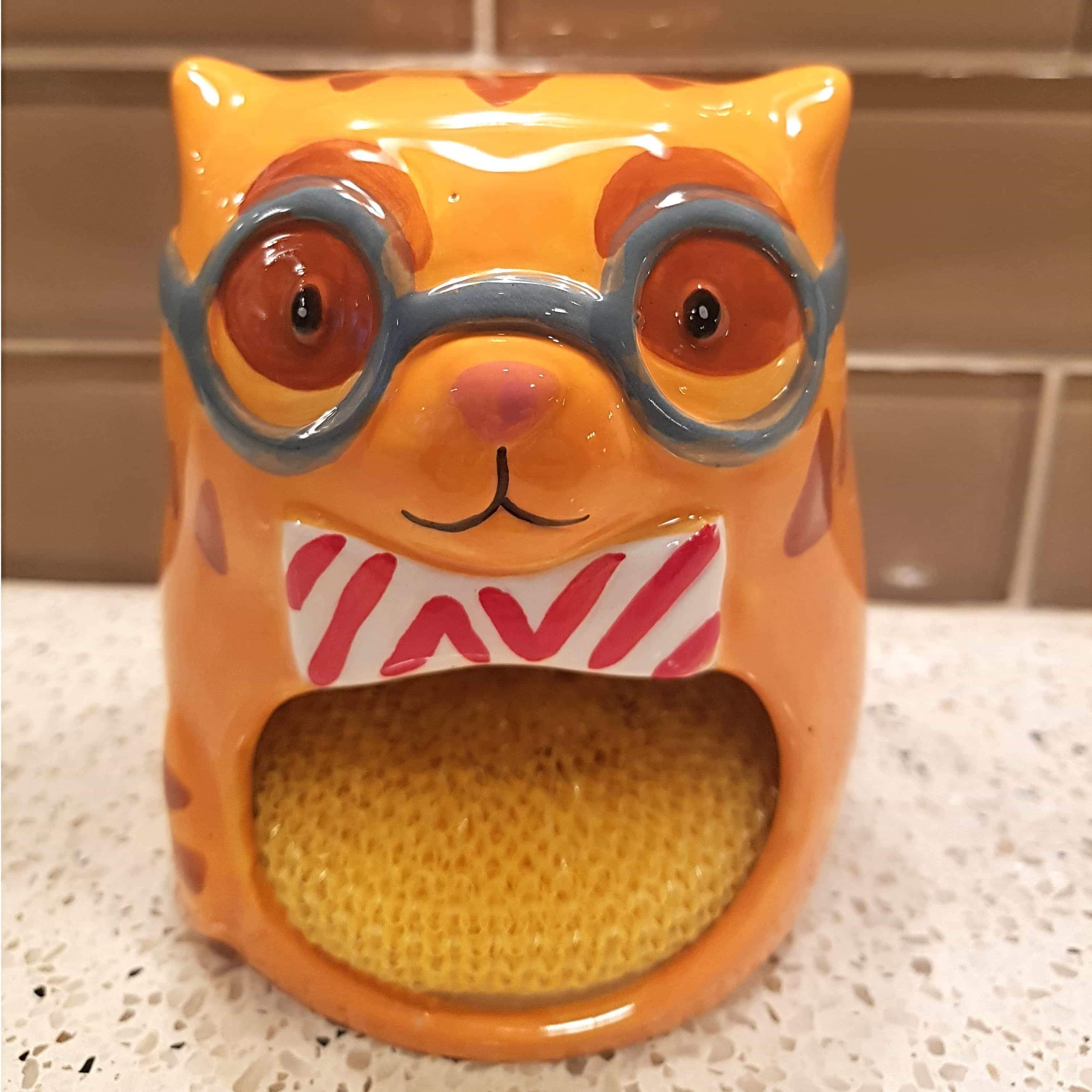 Cat Kitchen Decor, Cute Cat Sponge Holder Made of Porcelain