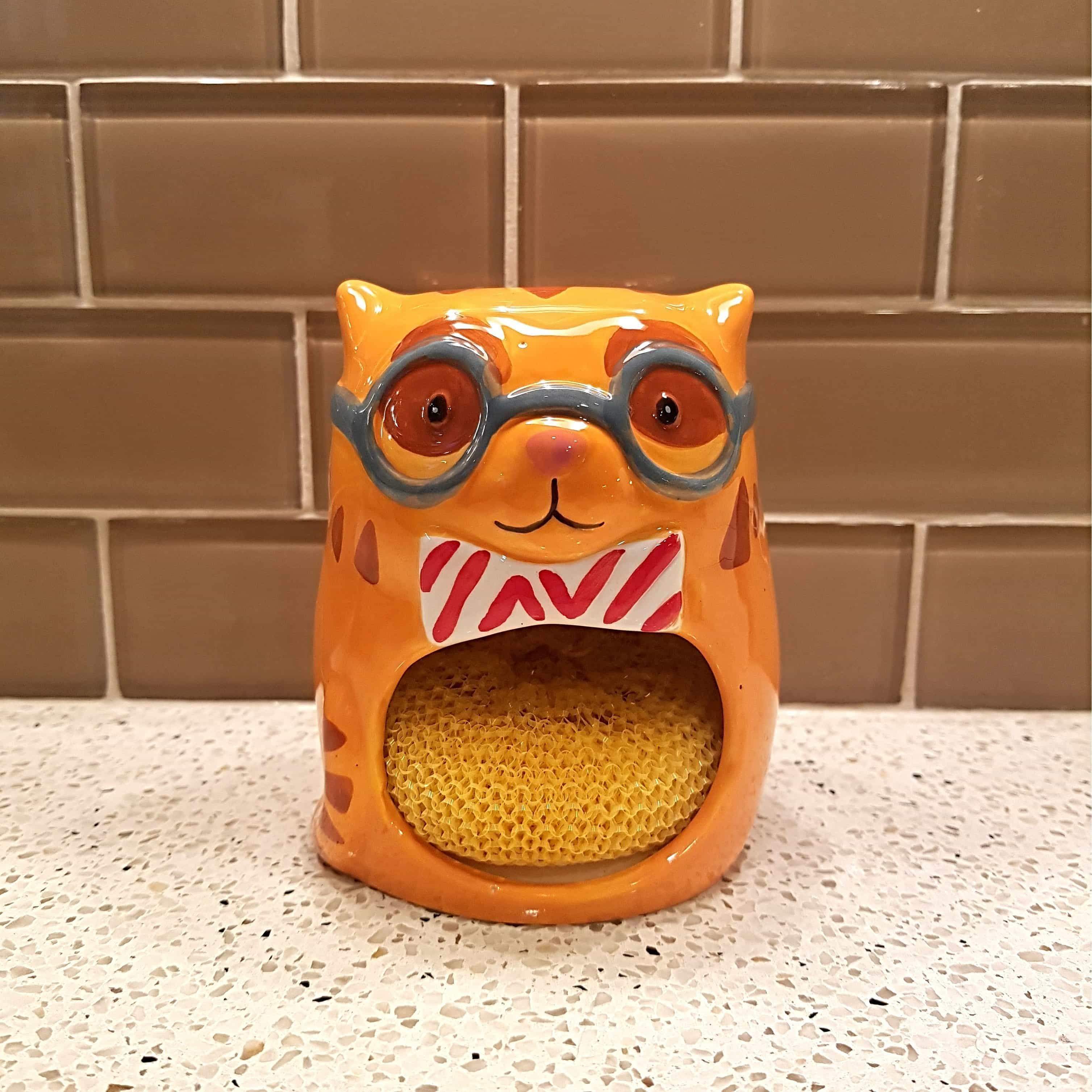 Cat Themed Kitchen Accessories, Cat Sponge Holder In the Shape of a Golden Tabby Cat