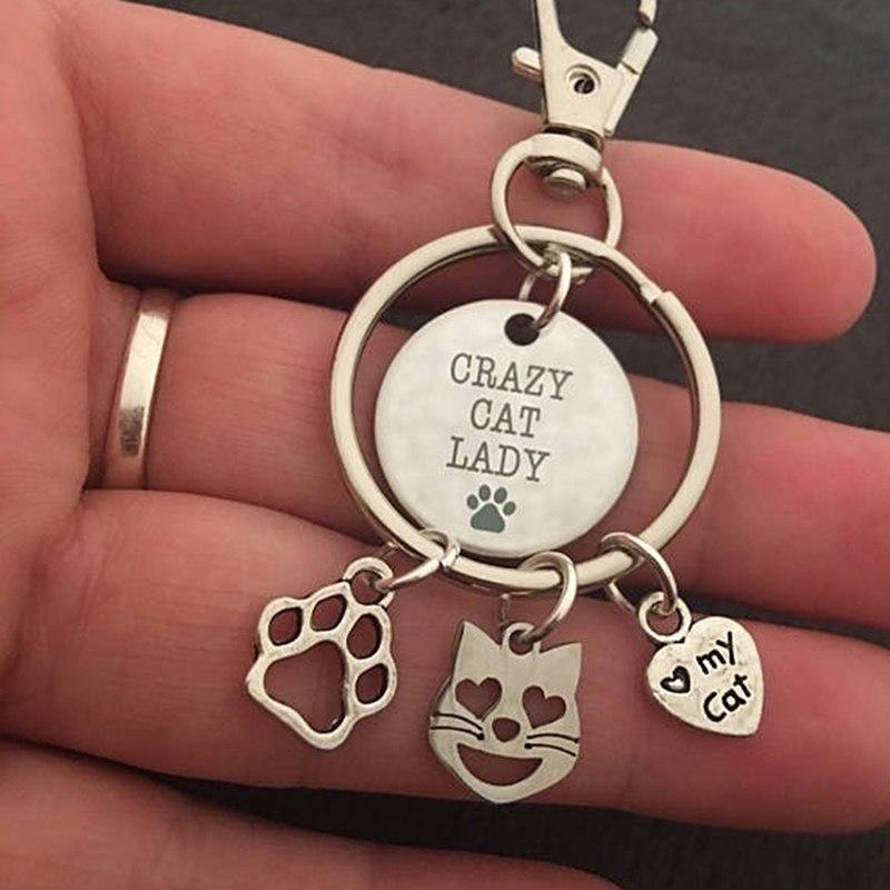Cat Key Chain with Three Cat Charms for Crazy Cat Ladies