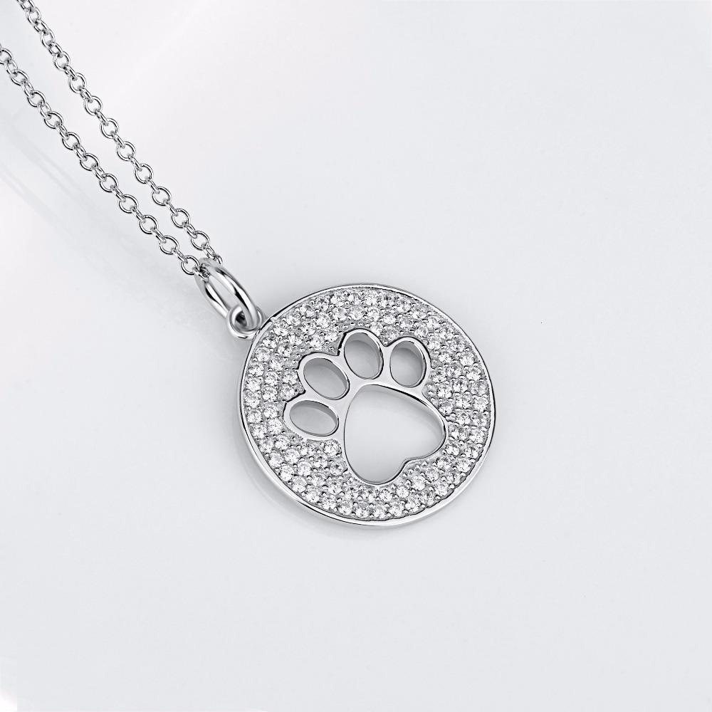 Cat Paw Necklace Made from Sterling Silver and Encrusted with White Cubic Zirconia