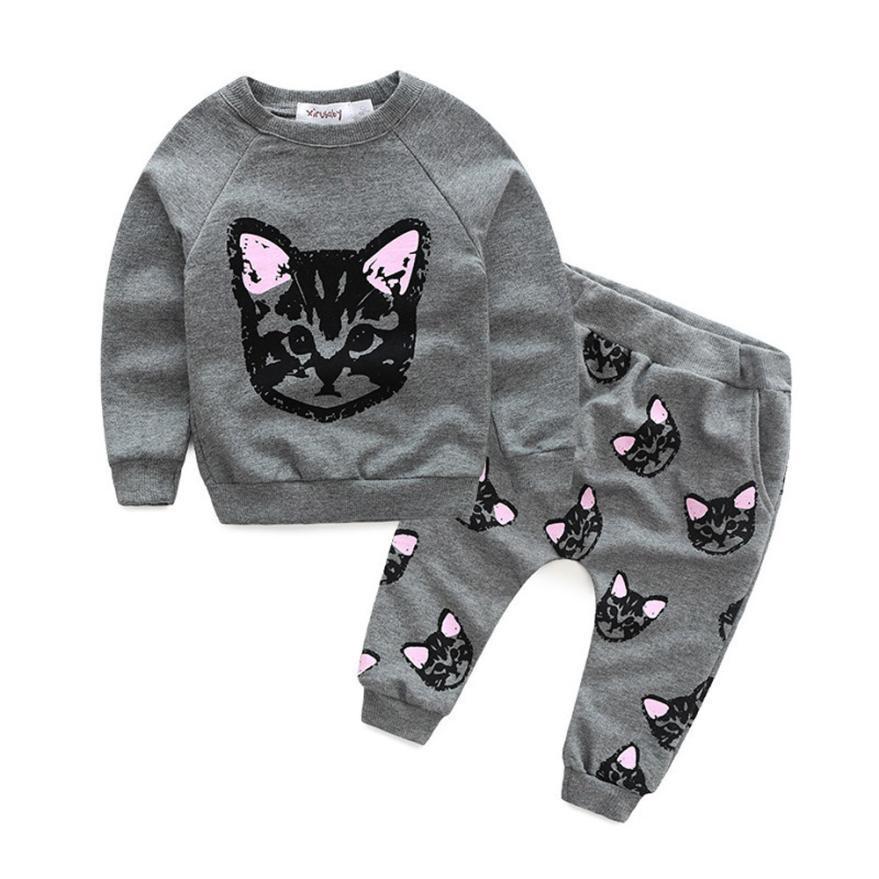 Cat Clothes for Girls, Curious Kitten Top and Bottom Set