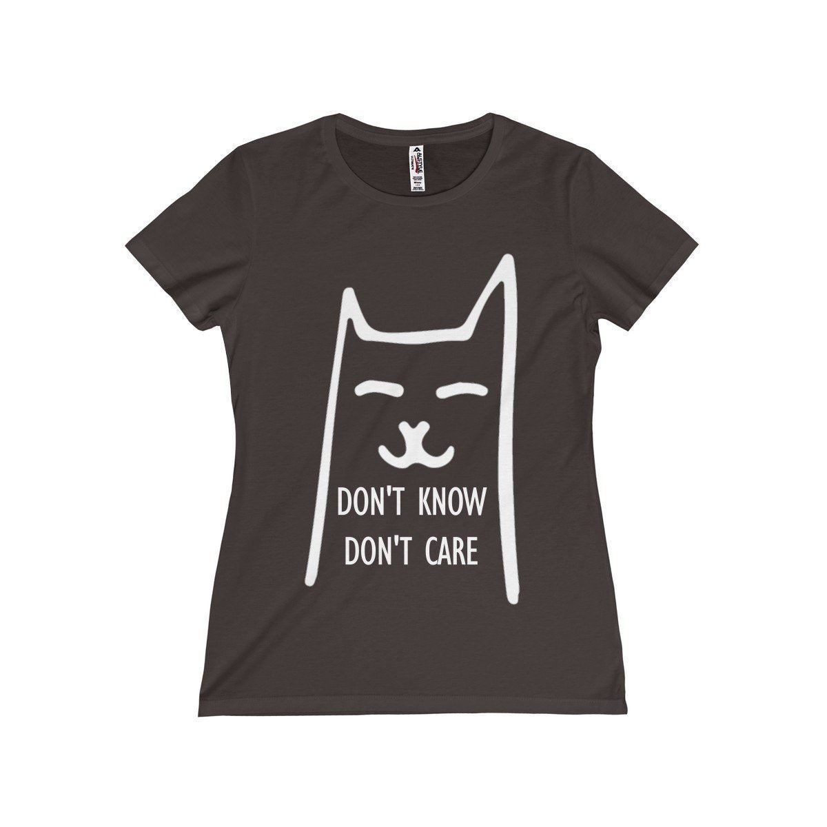 Cat apparel for women, funny cat themed t-shirt with the inscription "Don't Know Don't Care"