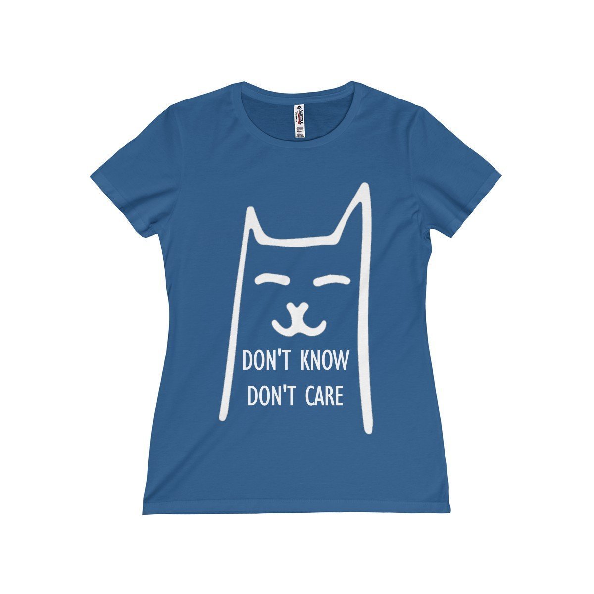 Funny t-shirt cats with the inscription "Don't Know Don't Care" printed on the front in white