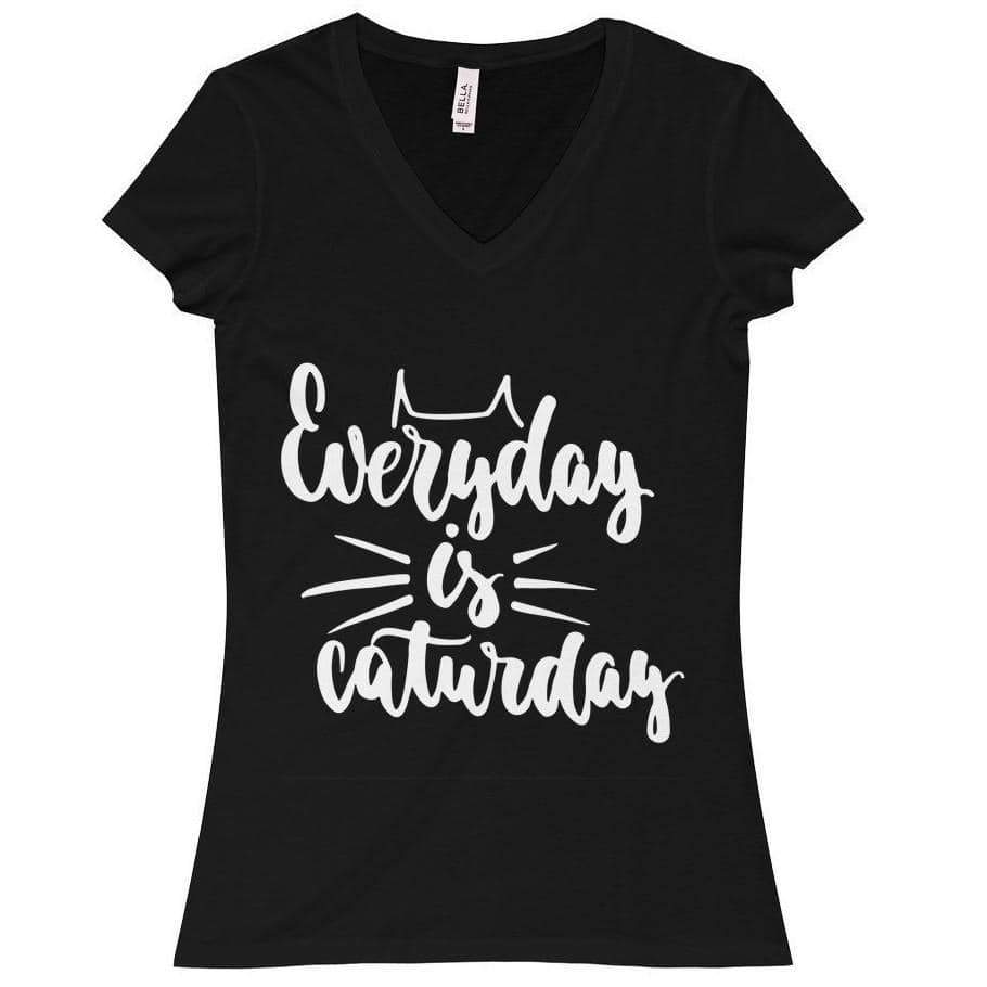 Womens Cat Clothing, Caturday T-Shirt Featuring the Text "Everyday Is Caturday" Printed Across the Front