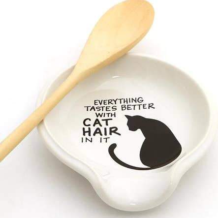 Funny Cat Themed Kitchen Accessories, Everything Tastes Better With Cat Hair In It Ceramic Cat Spoon Rest