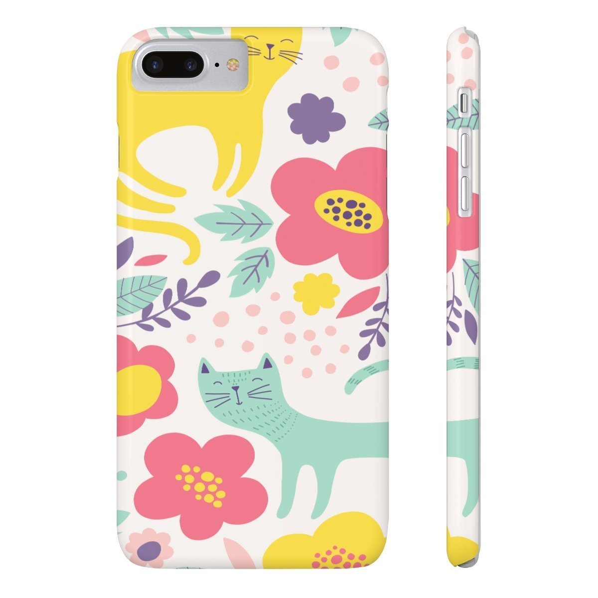 Unique Gifts for Cat Ladies, Floral Cat Phone Case Featuring a Colorful Cat Print