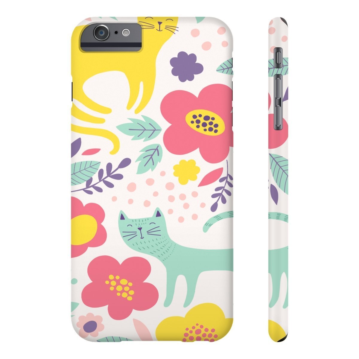 Cute Things for Cat Lovers, Cat Phone Case Printed with Colorful Cats and Flowers
