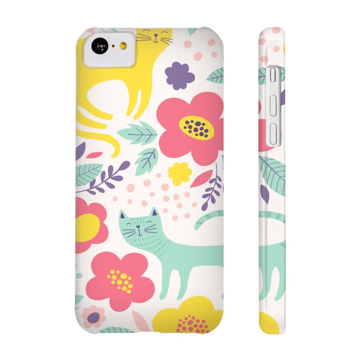 Phone Case with Cats, Cat iPhone Case Featuring a One of a Kind Floral Pattern with Cats