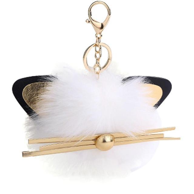 Cute Things for Cat Lovers, Cute Cat Keychain Made of Faux White Fur