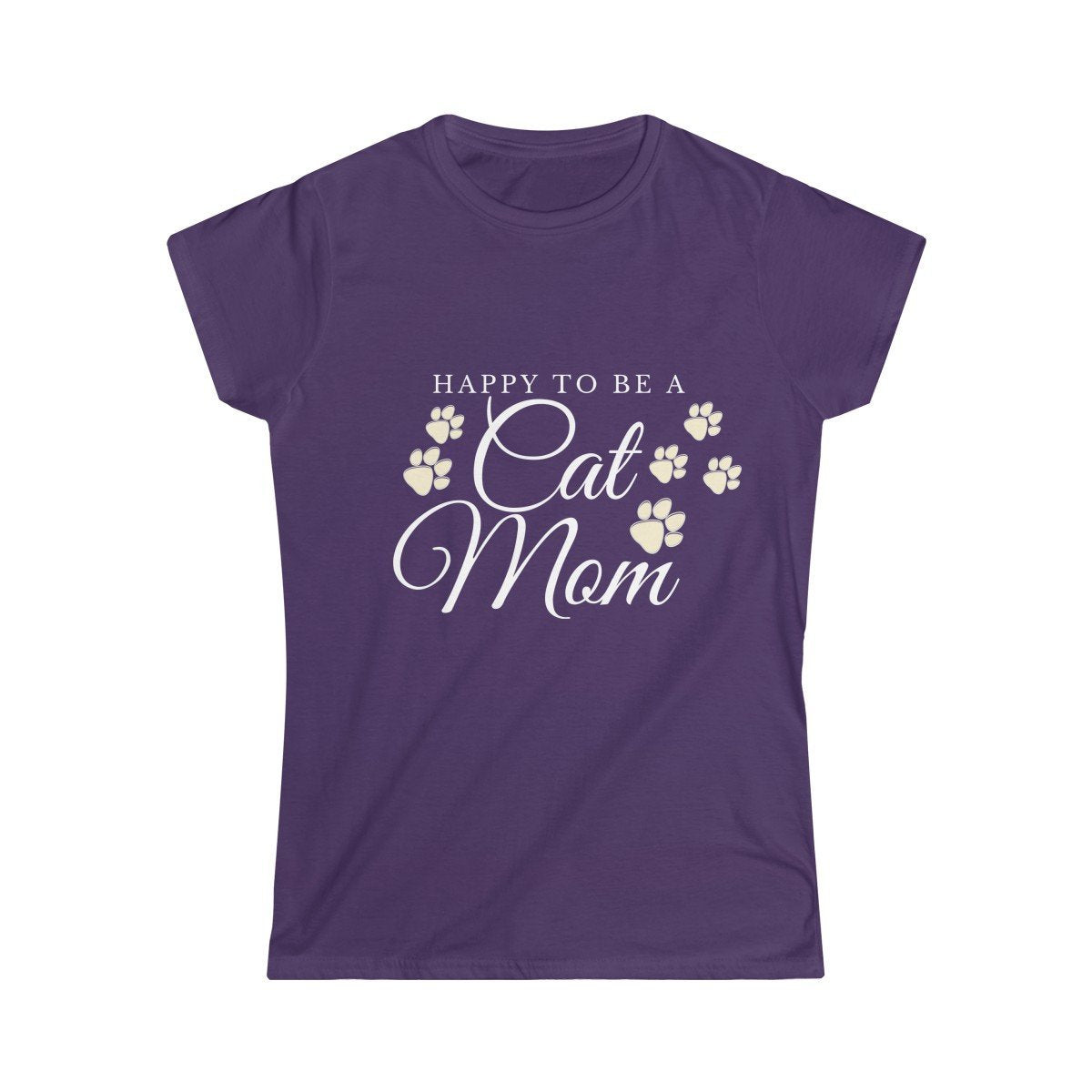 Cat Lady T-Shirt with the Text Happy to Be A Cat Mom Printed On The Front