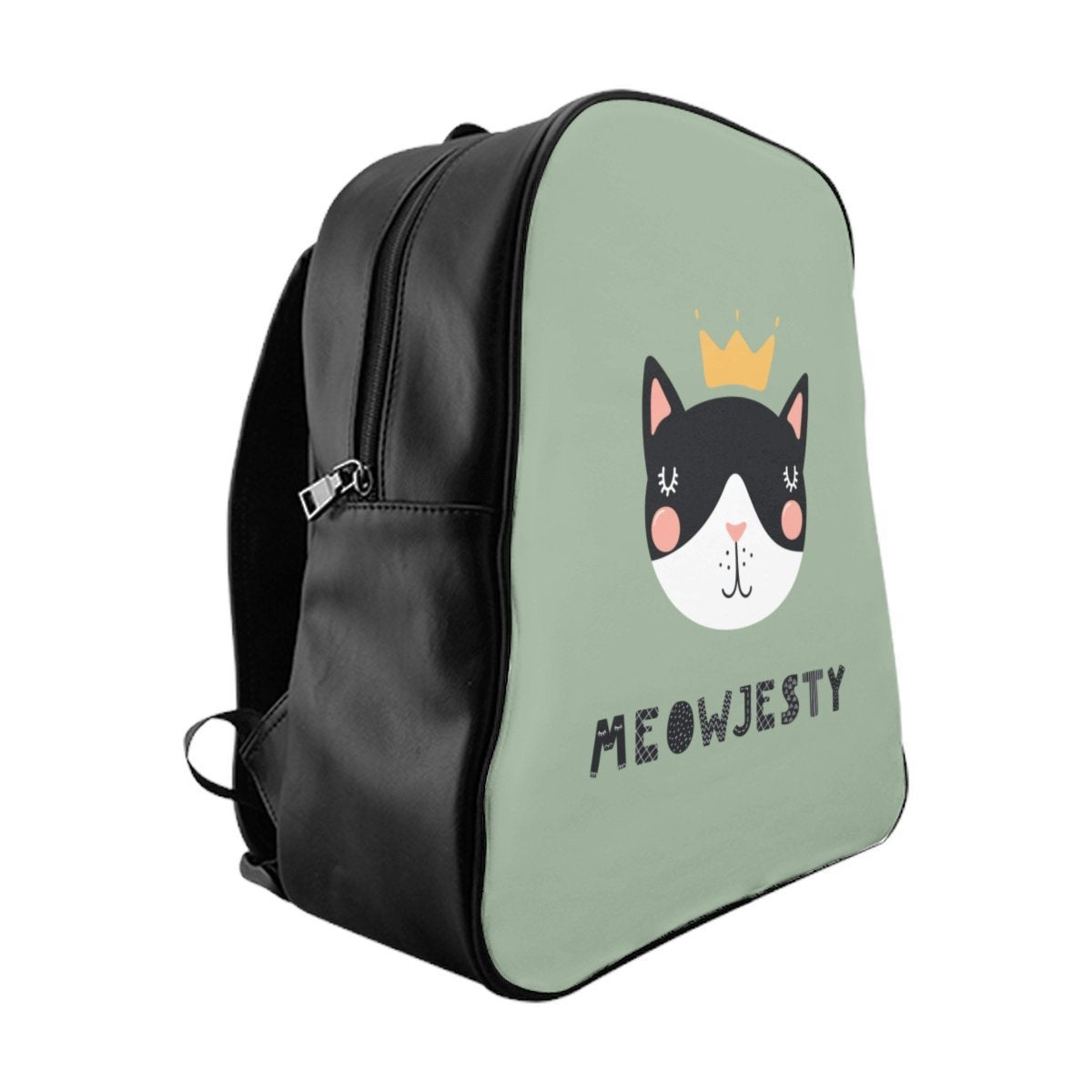 Unique Gifts for Cat Lovers, Cute Cat Bag Featuring the Text Her Meowjesty and a Cat Printed On a Nature Green Leather
