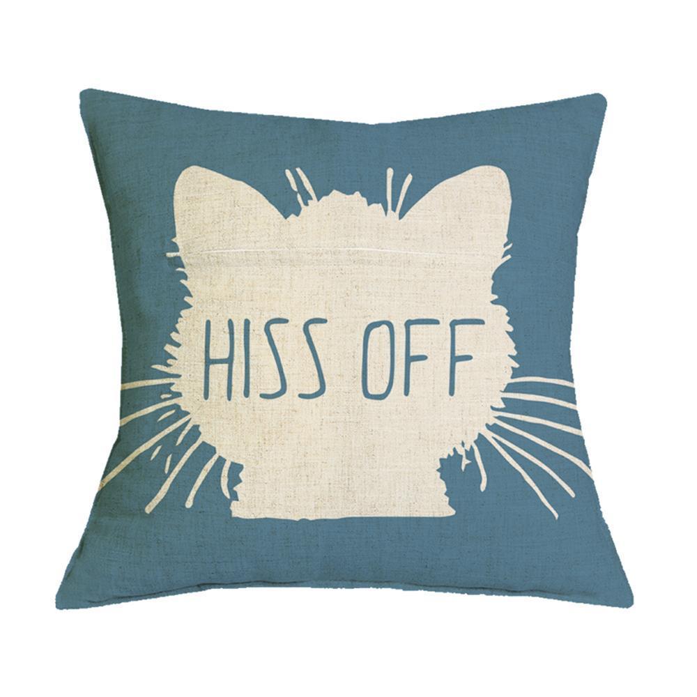Funny Gifts for Cat Lovers, Decorative Cat Pillow with the Words Hiss Off Printed On a Cute Cat Face