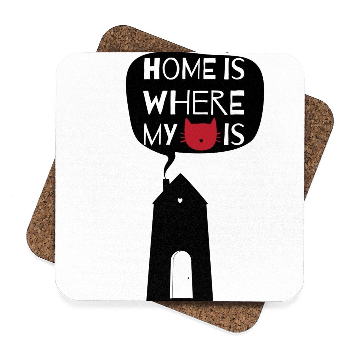 Cat themed home decor, Home Is Where My Cat Is Coasters Set - 4pcs
