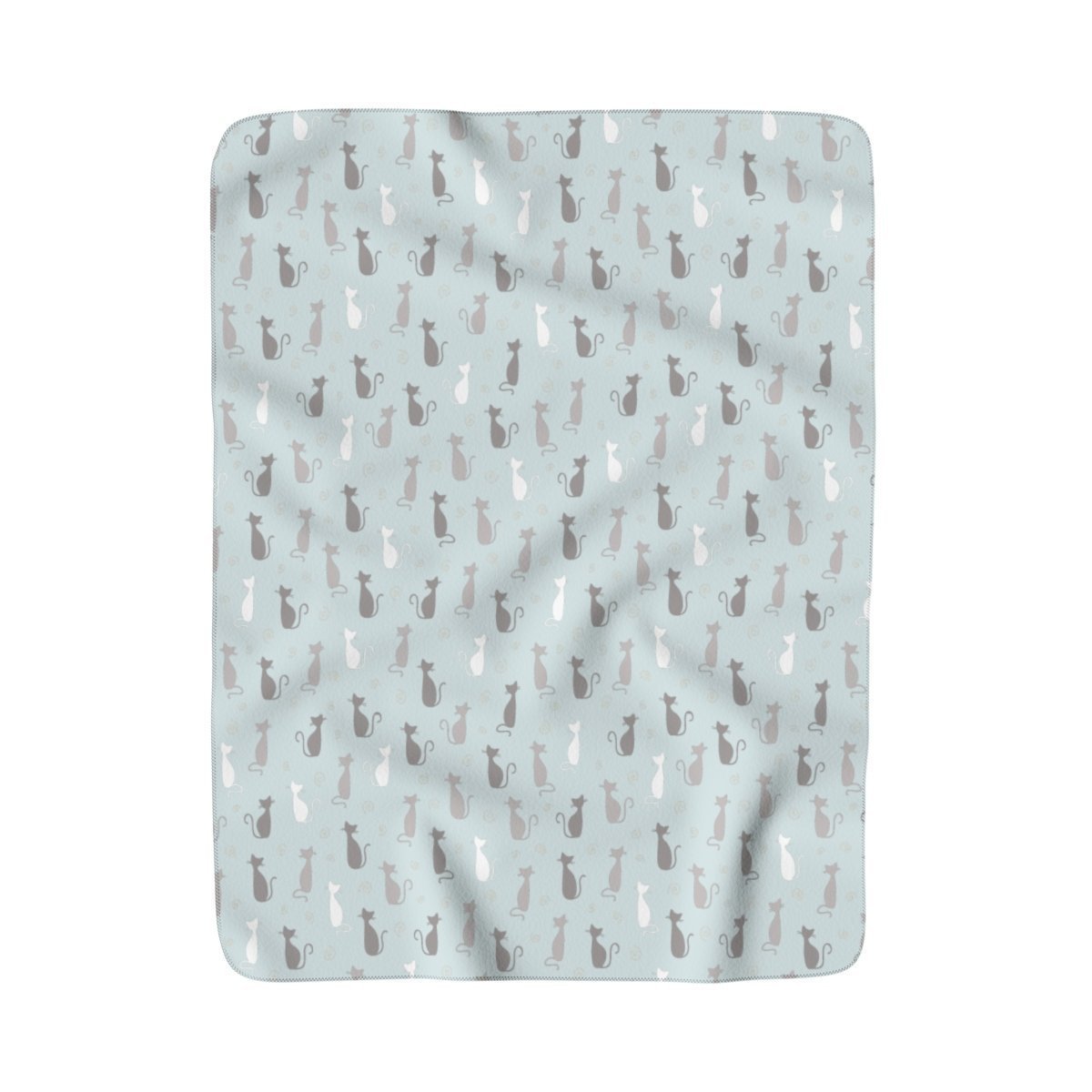 This cat fleece blanket features a unique cat print in white, gray, and blue colors that bring a beach house feel to your space.