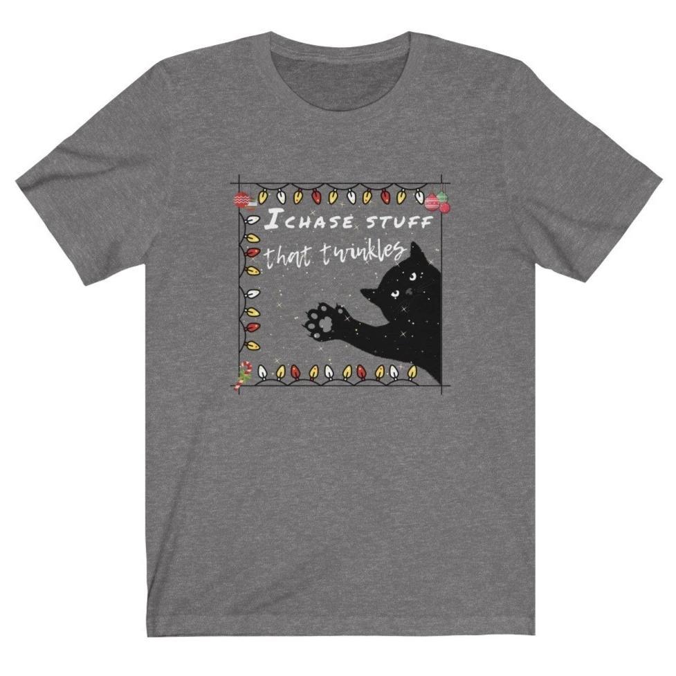 Cat Related Christmas Presents, I Chase Stuff That Twinkles Cat Christmas Shirt