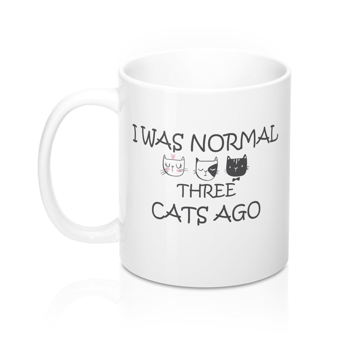 Gaga Gift for Cat Lover, Cat Coffee Mug Featuring the Text I Was Normal Three Cats Ago and Three Adorable Kitty Cat Faces