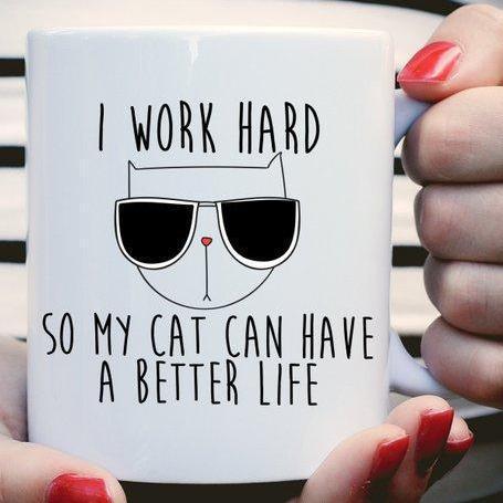 Funny Cat Gifts for People, I Work Hard So My Cat Can Have a Better Life Coffee Mug