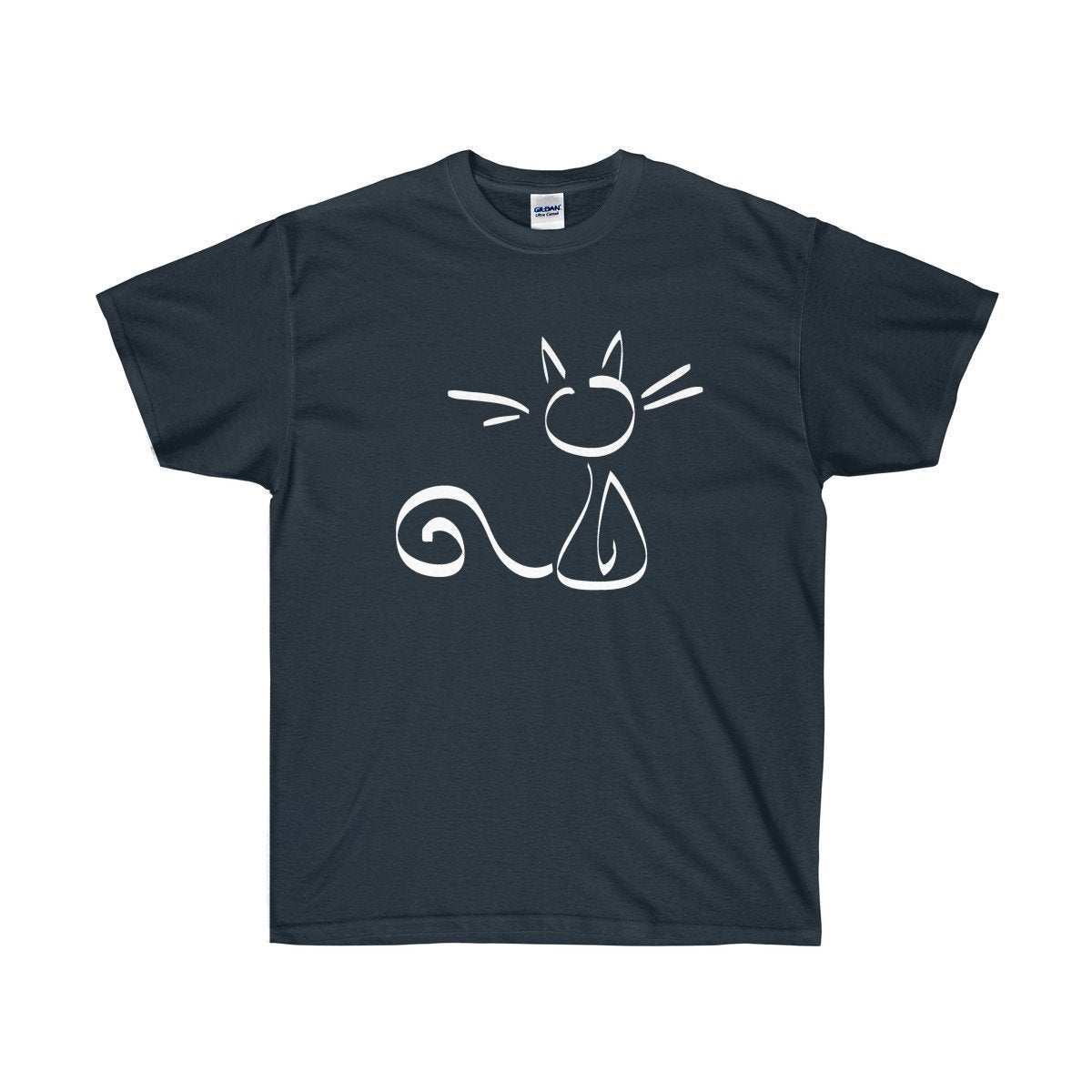 Cat Themed Gifts for Men, Cat Tee Shirt Featuring a White Cat Silhouette