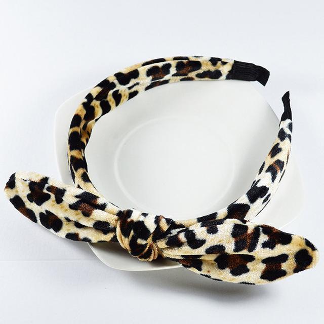 Cute Things for Cat Lovers, Animal Print Headband, Velvet Headband with Leopard Print and a Bow