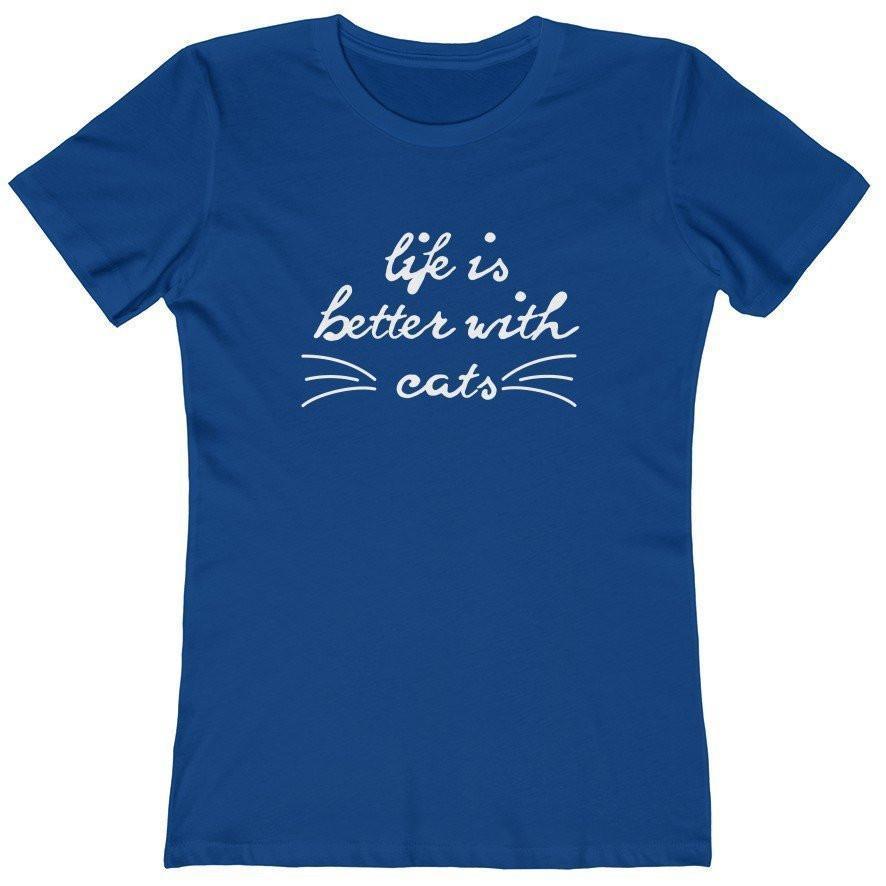 Cat Lover Shirts, Funny Cat T-Shirt Featuring the Text Life Is Better With Cats Printed Across the Front