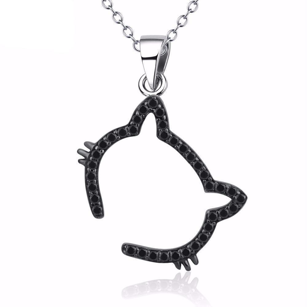 Gifts for Cat People, Black Diamond Cat Pendant Necklace