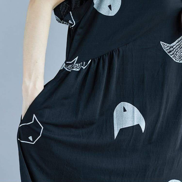 Cute Cat Clothes for Women, Black Cat Print Dress
