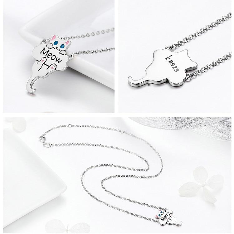 Womens Cat Jewelry, Sterling Silver Cat Shaped Necklace for Women who Love Cats