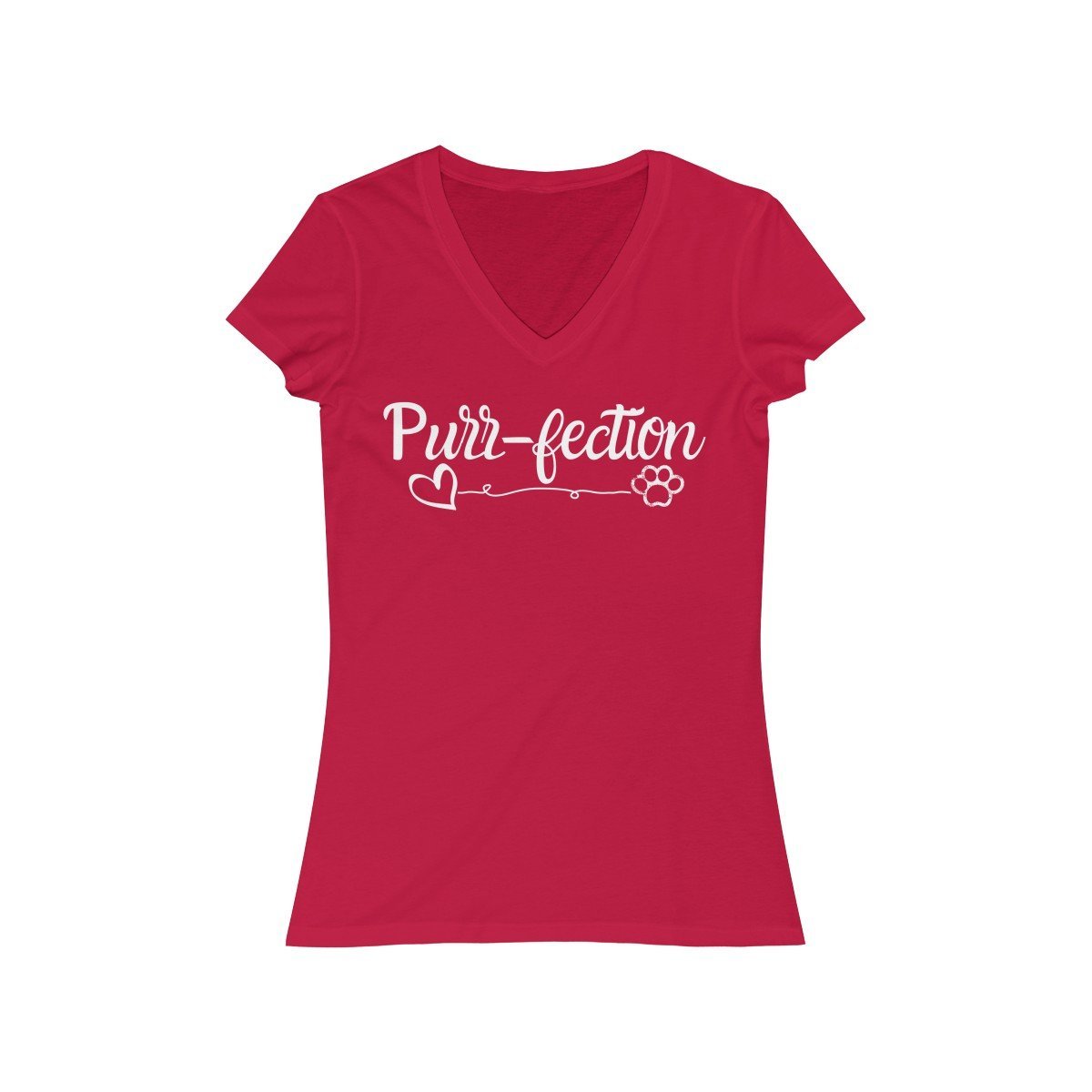 Funny T-Shirt for Cat Lovers Decorated with the Word Purrfection a Paw Print and a Heart Printed On the Front