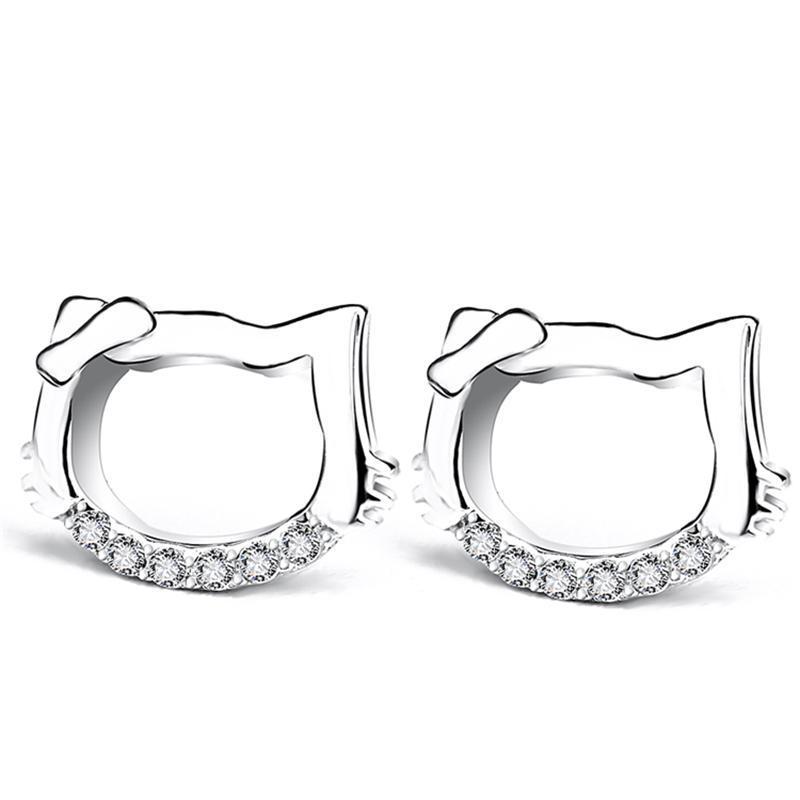 Cat Jewelry, Silver Kitten Stud Earrings