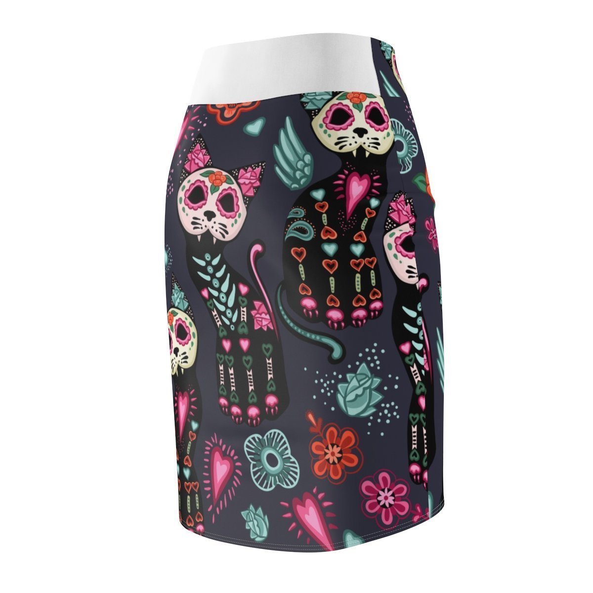 Cat Clothes for Women, Knee High Cat Skirt Featuring Colorful Skeleton Cat Print