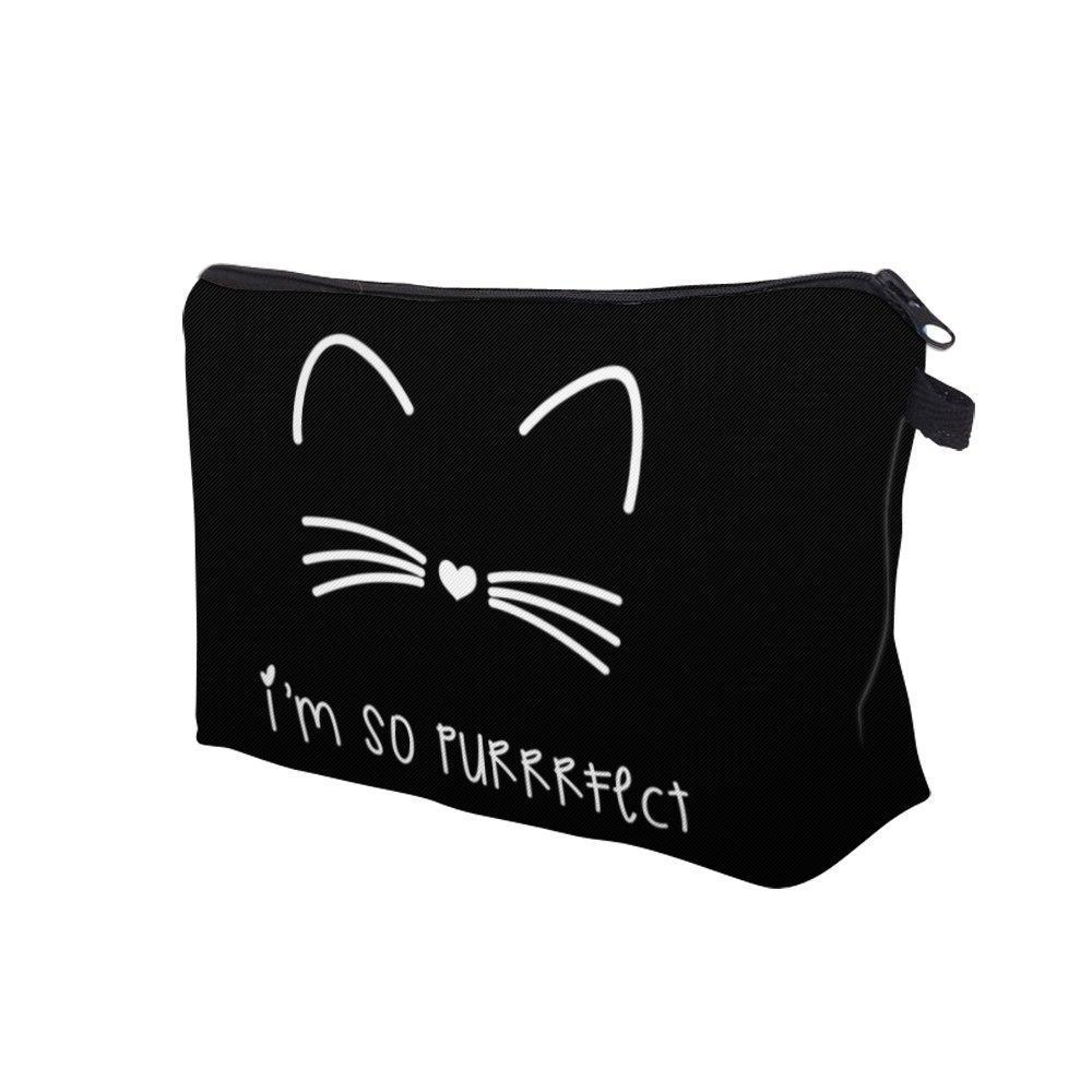 Cat Makeup Bag Featuring the Words I Am So Purrfect Printed On The Front
