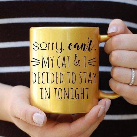 Sorry Can't My Cat and I Decided to Stay In Tonight Funny Cat Coffee Mug