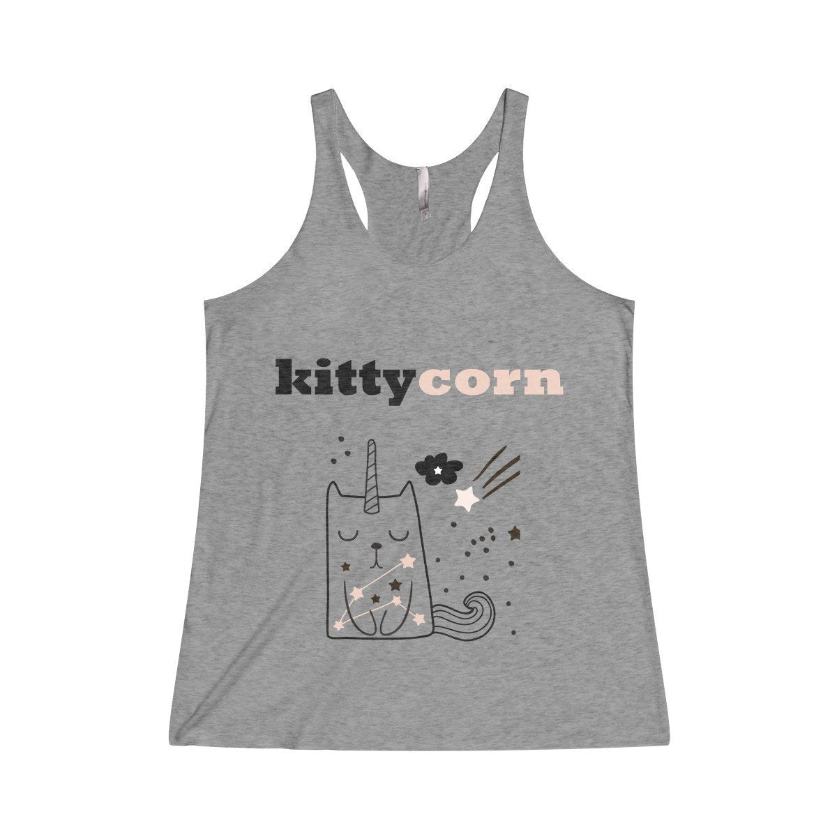 This cute kitty top features a "kittycorn" inscription and a unicorn cat printed on the front.
