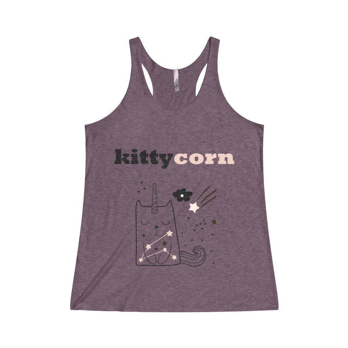 If you're looking for tops with cats on them, pick up this cute kittycorn tank top featuring a unicorn cat printed on the front.