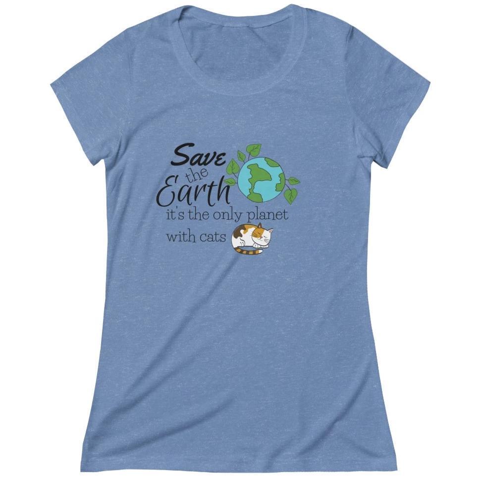 Cat Themed Appare;, Funny Cat Lover T-Shirt With The Words Save The Earth It's The Only Planet With Cats Printed On The Front