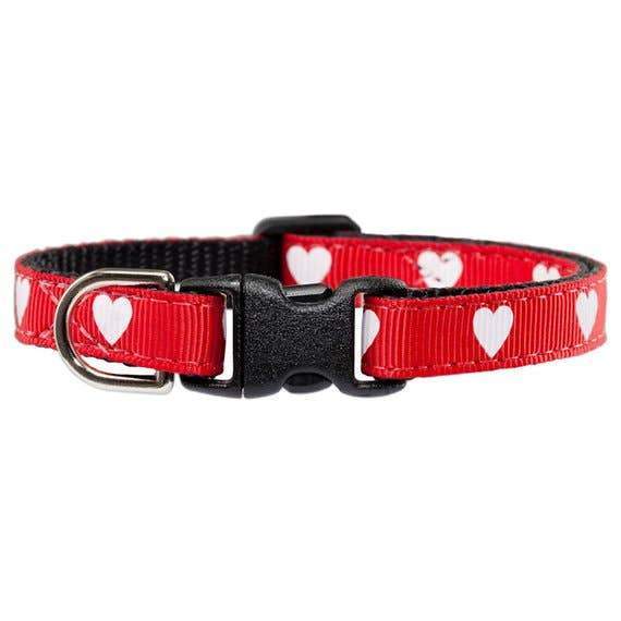 Heart Cat Collar, Valentines Cat Collar Featuring Heart Print On A Red Collar